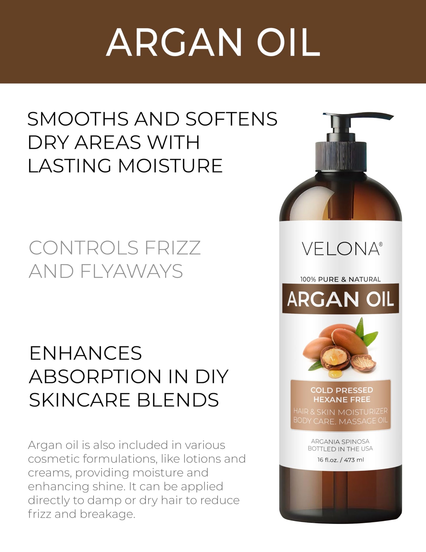 velona Argan Oil - 8 Fl Oz | 100% Pure and Natural | Morocco Oil | Skin, Body and Face Care | Nails Protector | Unrefined, Cold Pressed | Cap Kit
