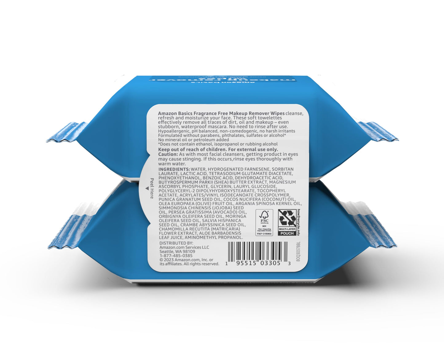 Amazon Basics Makeup Remover Wipes, Fragrance & Alcohol-Free, Gentle Cleansing, Removes Waterproof Mascara, 25 Count, 2-Pack