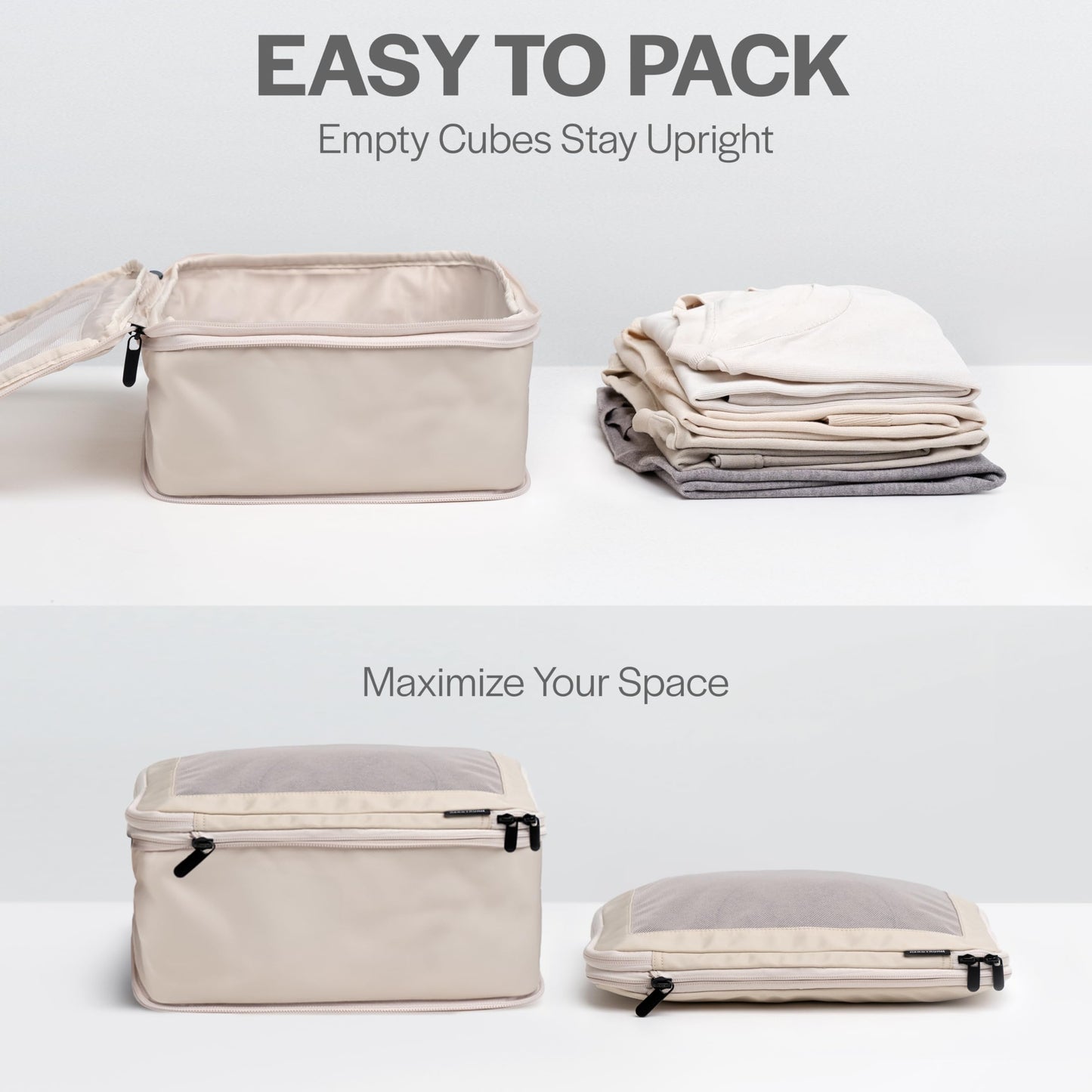 Aerotrunk Compression Packing Cubes 4-Pack – Double Zipper Luggage Organizer Bags for Travel Suitcases, Beige