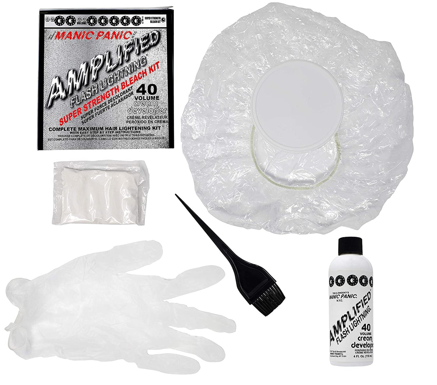 MANIC PANIC Flash Lightning Super Strength Hair Bleach Kit – 40 Volume Developer & Powder Lightener for Dark Hair, Lifts Up to 7 Levels, Vegan & Cruelty-Free