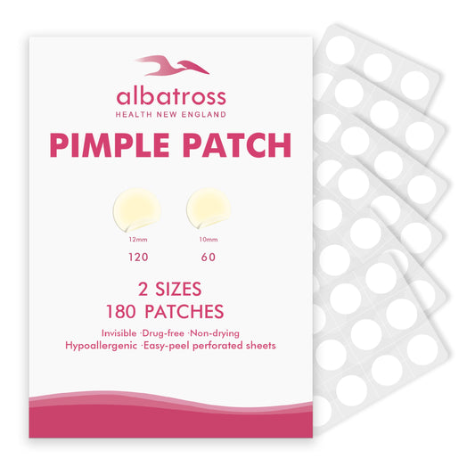 Albatross Health Invisible Pimple Patches – Plain Hydrocolloid Acne Spot Dots, 2 Sizes, 180 Count, HSA/FSA Eligible