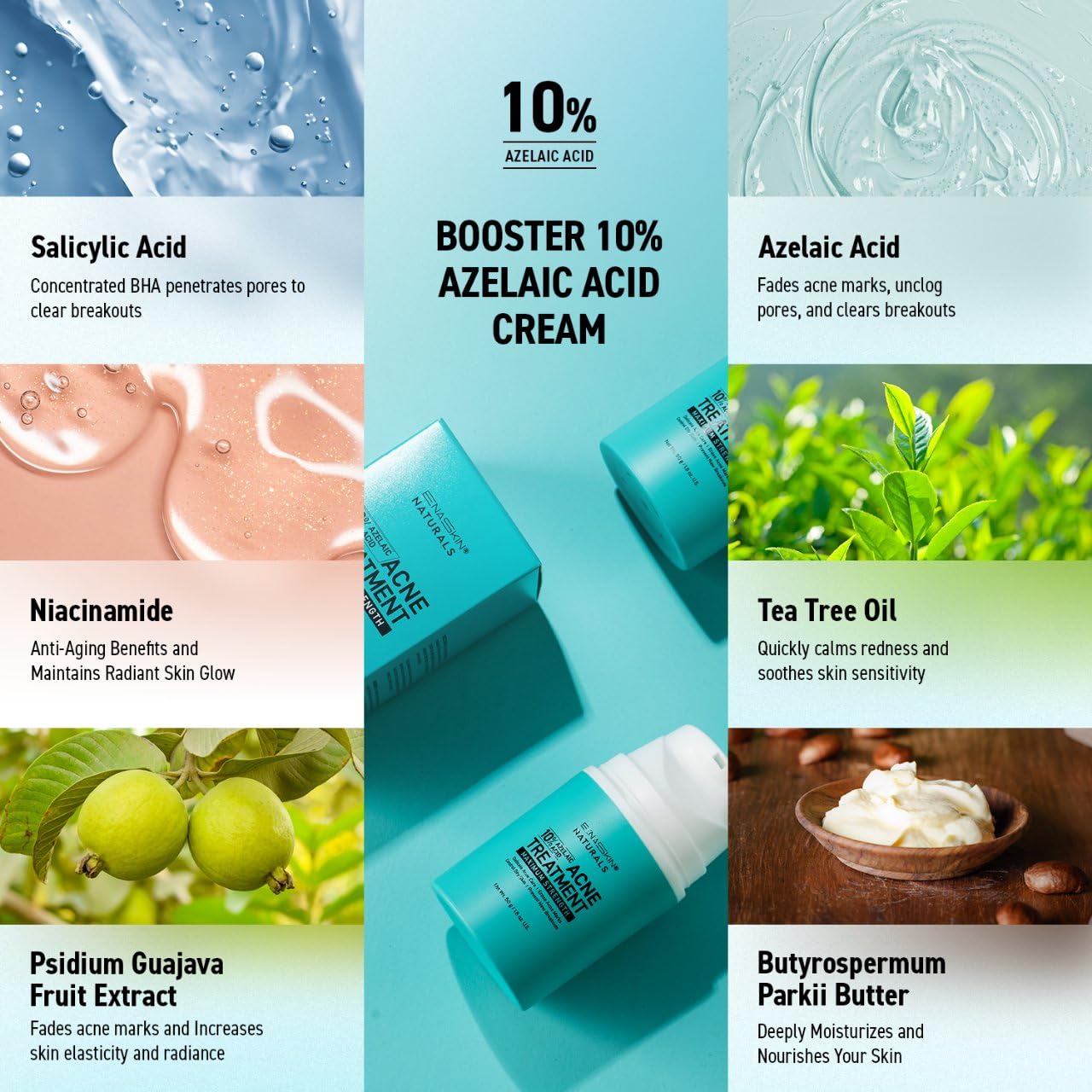 Acne & Pimple Spot Treatment Cream with 10% Azelaic Acid – Blemish, Blackhead & Cystic Acne Remover for Face, Back & Body, 1.8 oz