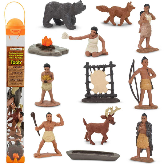 Safari Ltd Powhatan Indians TOOB – 12 Figurines Including Pocahontas, Canoe, Campfire & Chief – Educational Toy Set for Kids Ages 3+