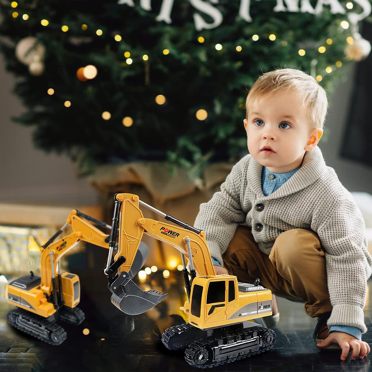 ID Gerilla RC Excavator Toy – Remote Control Construction Vehicle with Lights, Sounds & 680° Rotating Metal Shovel, Gift for Kids 3+
