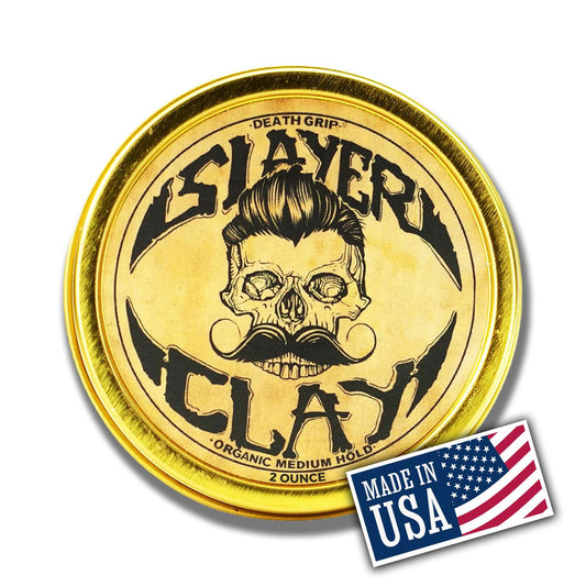 Death Grip Slayer Hair Clay for Men – Organic Medium Hold Styling Clay with Bentonite – Matte Finish, Non-Greasy, Anti-Dandruff, 2 Oz Tin