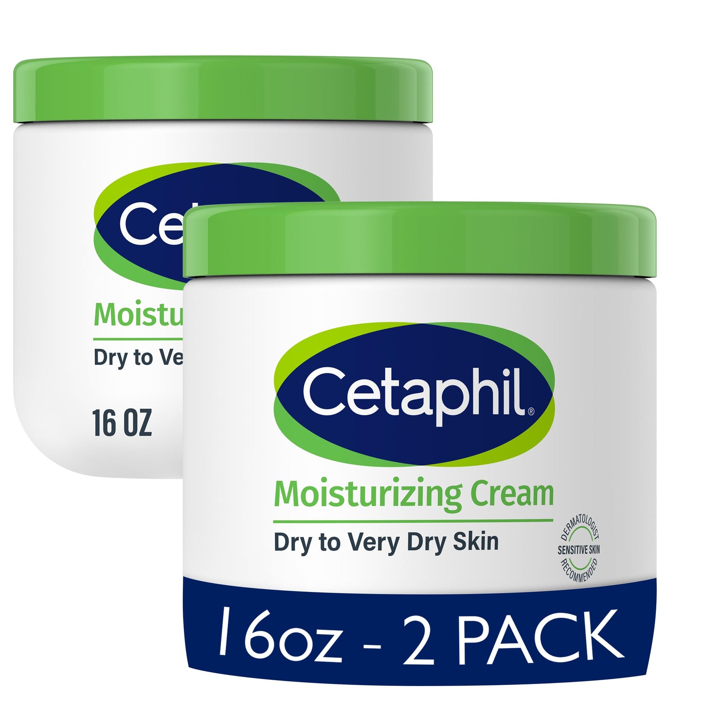 Cetaphil Face & Body Moisturizer 16oz 2-Pack – Hydrating Cream for Dry & Sensitive Skin, Fragrance-Free, Non-Greasy, Non-Comedogenic