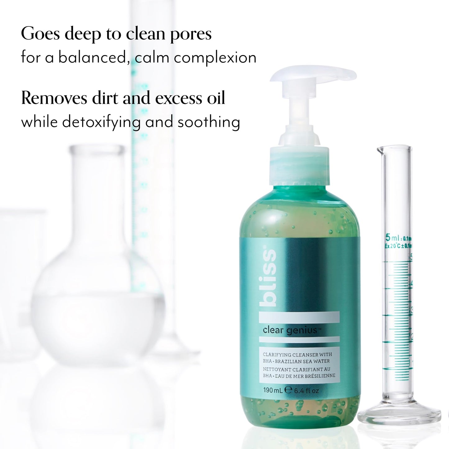 Bliss Clear Genius Gel Cleanser – 6.4 oz, Salicylic Acid BHA, Purifies Pores, Controls Oil & Dirt, Non-Drying, Vegan, Tea Tree Scent
