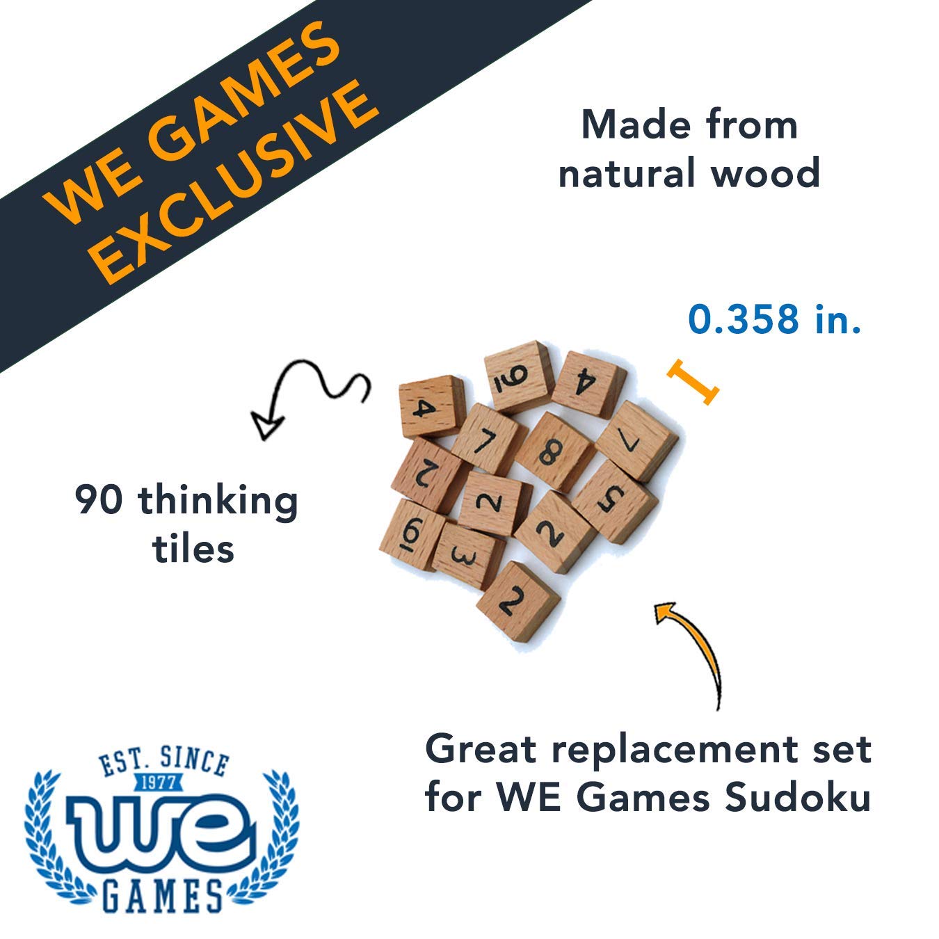 WE Games Sudoku Small Replacement Thinking Tiles for Wooden Sudoku Game