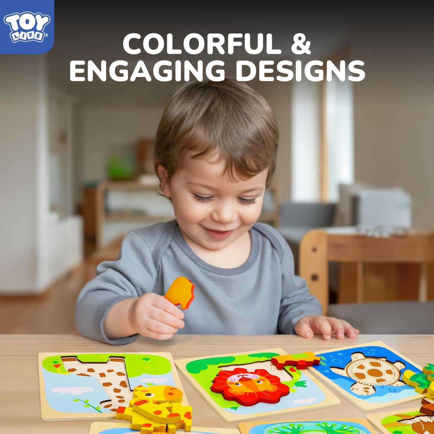 TOY Life Wooden Puzzles for Toddlers 2-4 – Montessori Animal Jigsaw Educational Learning Toy for Boys & Girls, Best Gift for Ages 1-3