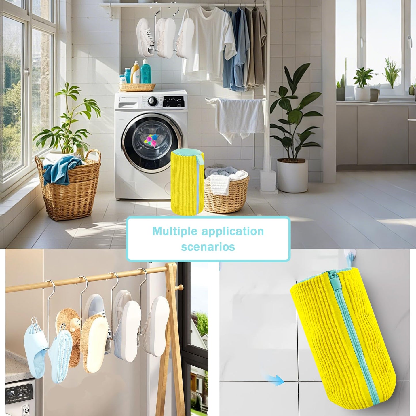 Mowtential 2-Pack Shoe Washing Machine Bag Kit – Reusable with 2 Drying Racks & 12 Cleaning Balls, Quick Sneaker & Tennis Cleaner, Yellow