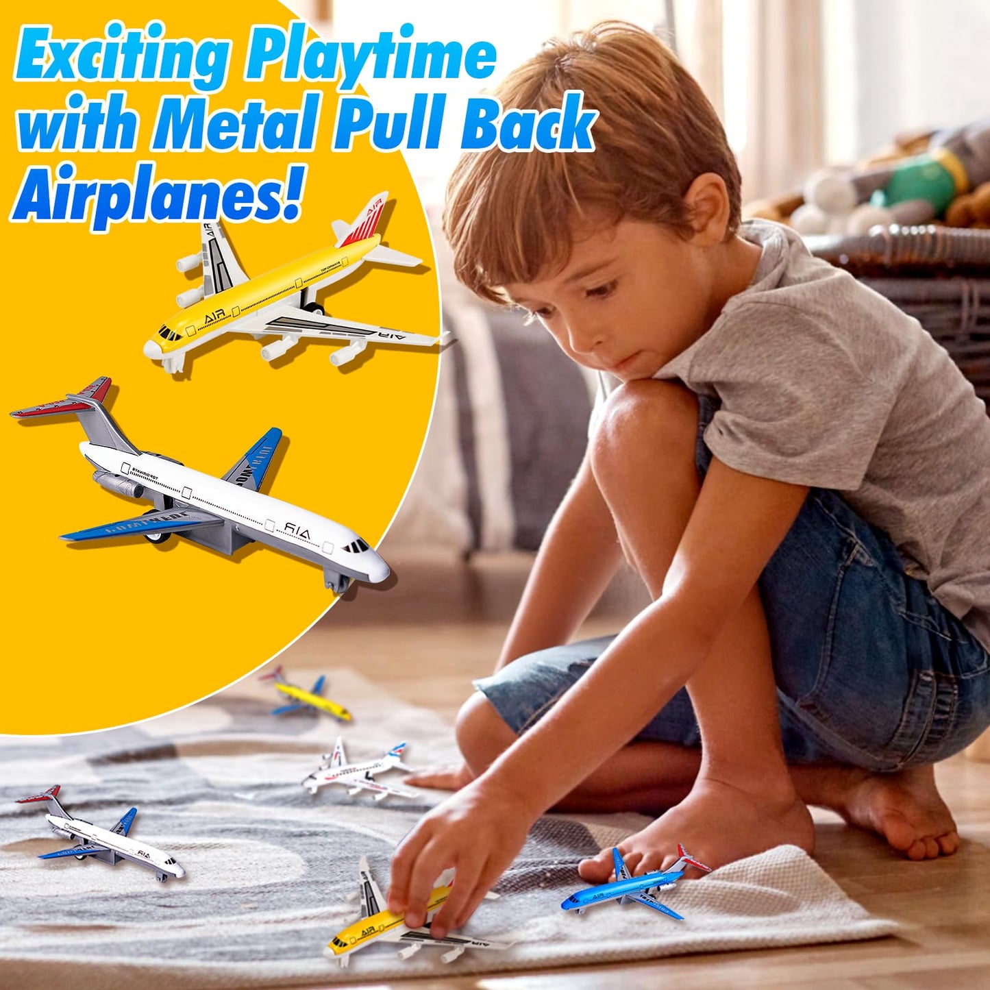 Airplane Toys 2-Pack – Metal & Plastic Pull-Back Planes, Die-Cast Aircraft Models for Boys & Girls Ages 3-6, Birthday Gift Play Vehicles