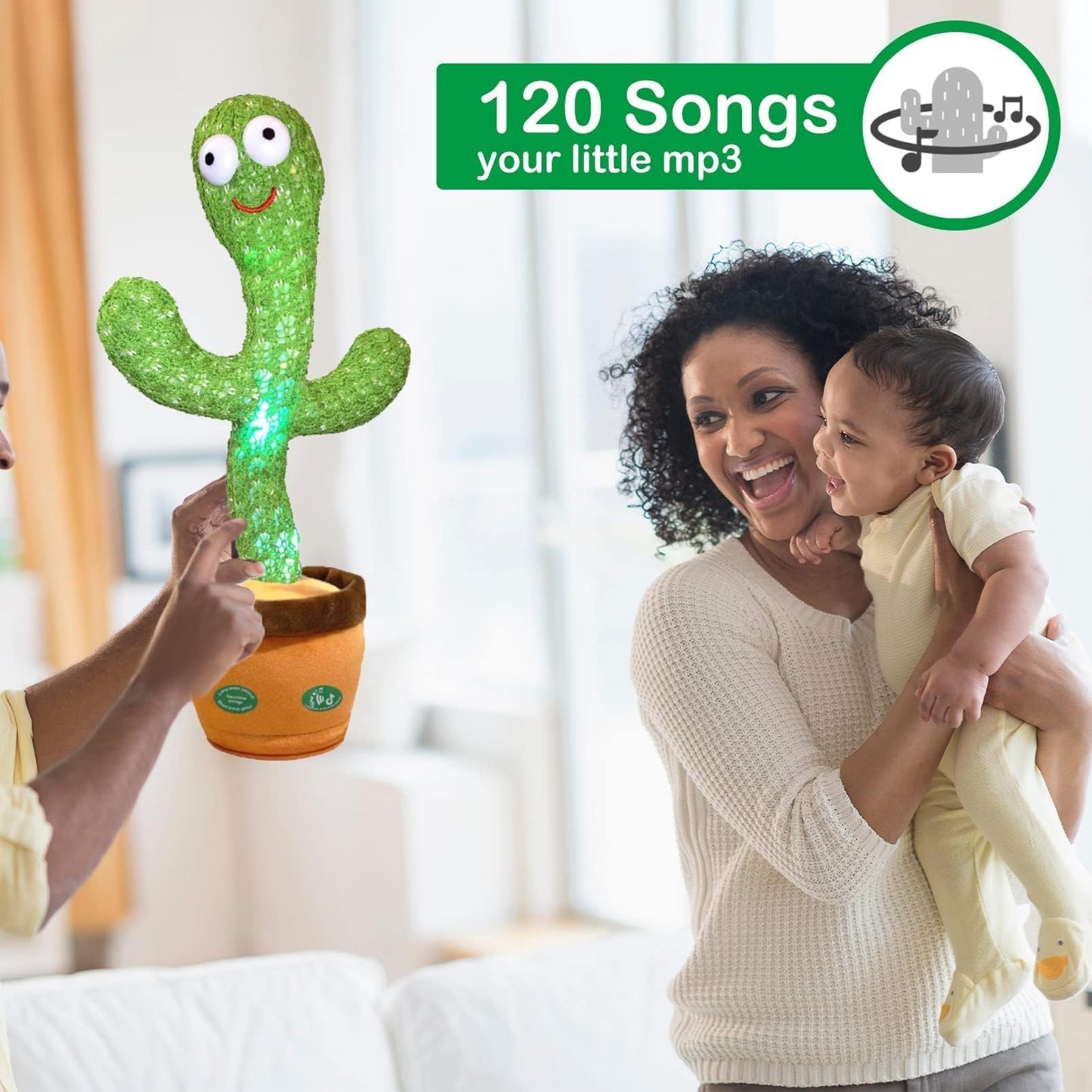 Pbooo Dancing Talking Cactus Toy - 120 Songs, LED, Voice Record, Singing & Dancing Mimicking Plush Toy for Babies & Kids