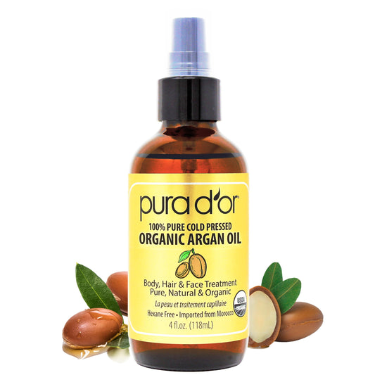 PURA D'OR Organic Moroccan Argan Oil 4 Oz | 100% Pure Cold Pressed USDA Certified | Moisturizer for Hair, Skin, Face, Body & Scalp