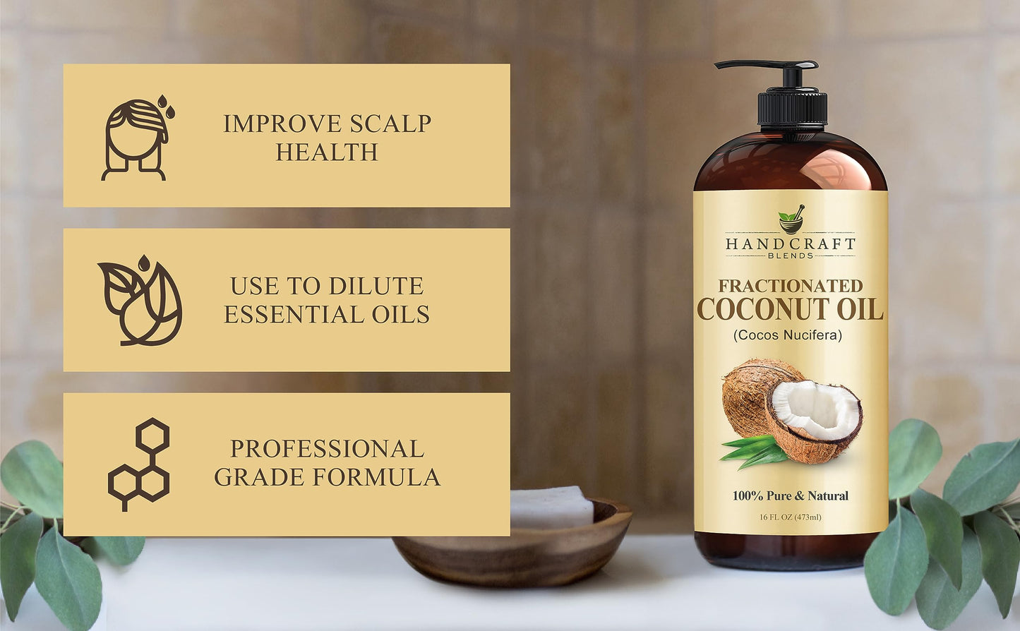 Handcraft Blends Fractionated Coconut Oil 16 Fl Oz – 100% Pure & Natural Premium Carrier Oil for Skin, Hair, Body & Massage