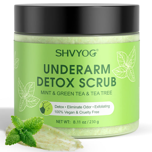 Underarm Detox Scrub – Green Tea, Mint & Tea Tree Deodorant, Natural Dark Armpit Remover, Odor Eliminating & Exfoliating, Unisex 8.11 oz