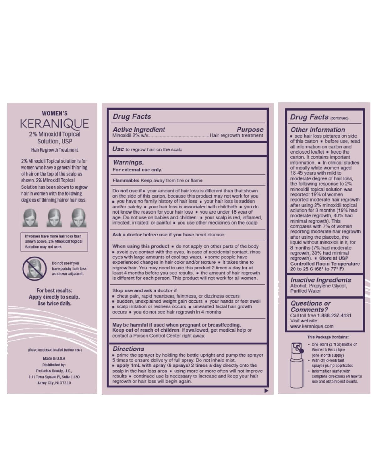 Keranique Hair Regrowth Treatment for Women with 2% Minoxidil - Promotes Thicker, Fuller Hair - Precision Spray for Hair Loss & Thinning, 2 Fl Oz