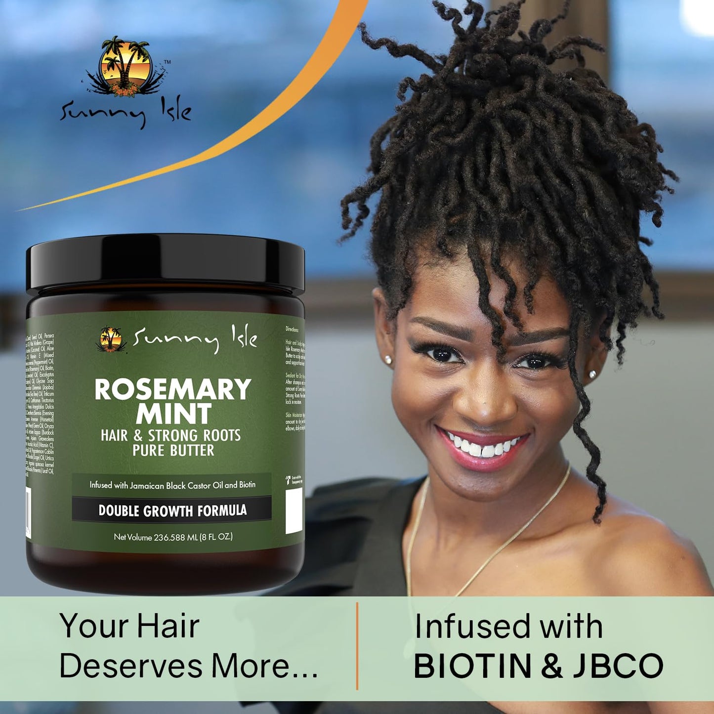 Sunny Isle Rosemary Mint Hair & Strong Roots Butter 8oz | With Biotin & Jamaican Black Castor Oil | Strengthens, Nourishes & Repairs Dry, Damaged Hair