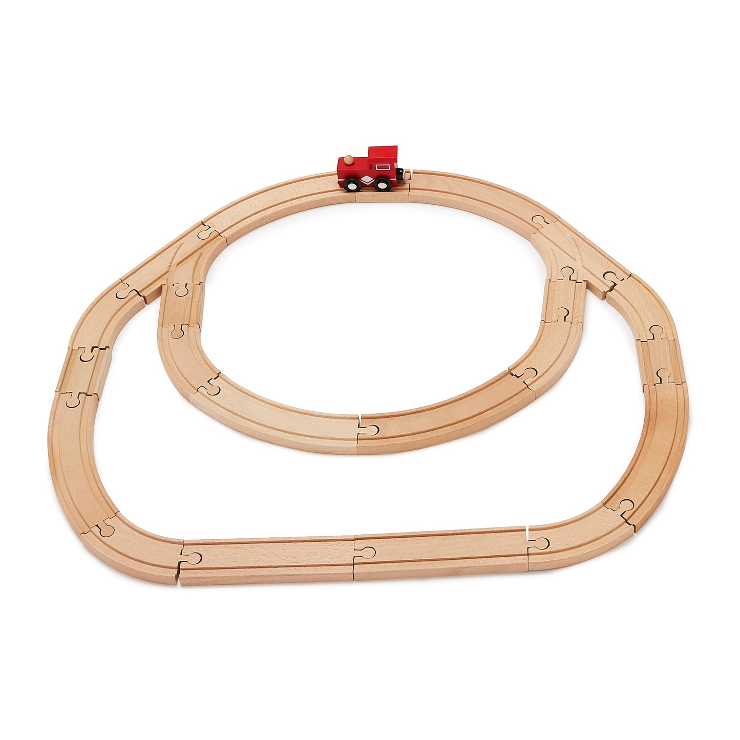Amazon Basics 65-piece Wooden Train Railway Construction Set with Track - Compatible and Train Railroad, Wooden Toys for Kids, Gift for Age 3Y+