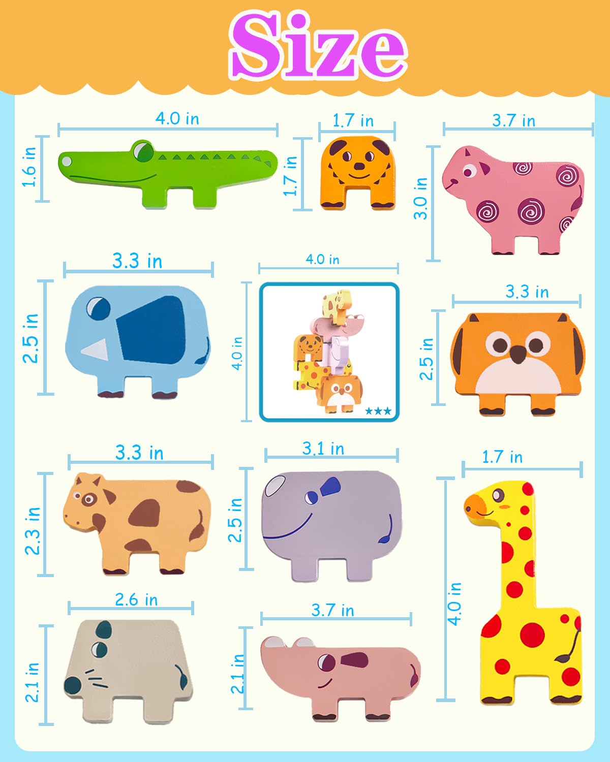 Maaacute Montessori Wooden Toys for Toddlers 1-4, 10-Pack Animal Blocks, Sorting & Stacking Puzzles, Educational Birthday Gift