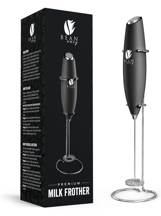 Bean Envy Handheld Milk Frother – Mini Whisk & Coffee Foamer with Stand for Lattes, Cappuccino, Matcha & Hot Chocolate, Black