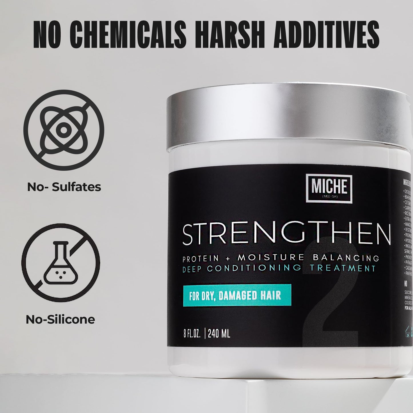 Miche Strengthen Protein Deep Conditioner 8oz – Paraben-Free Hair Mask for Curly, Kinky & Wavy Hair – Breakage Repair, Strengthening & Color Safe