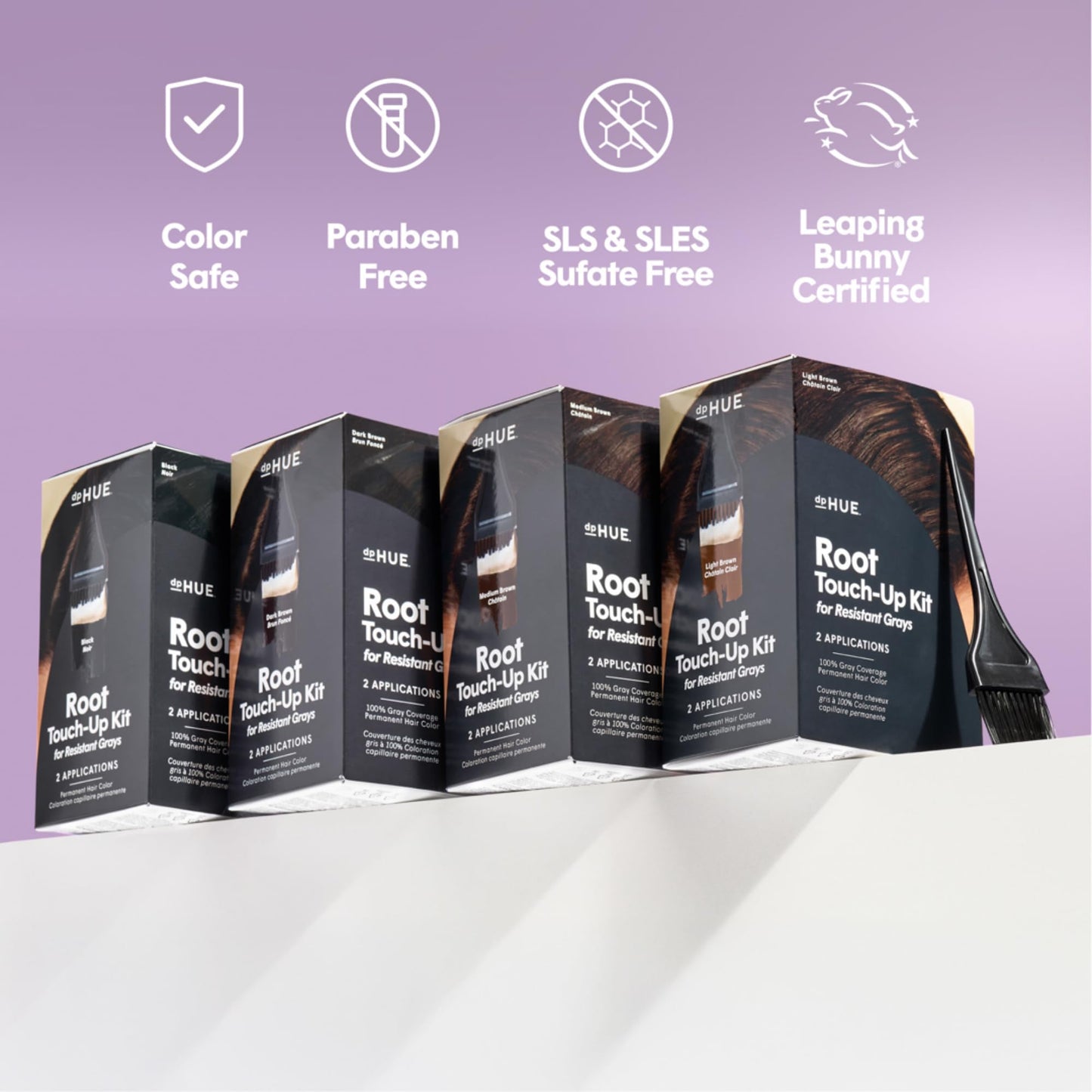 dpHUE Root Touch-Up Kit Dark Brown - Covers Stubborn Resistant Gray Hair Permanently - 2 Applications, Vegan & Leaping Bunny Certified