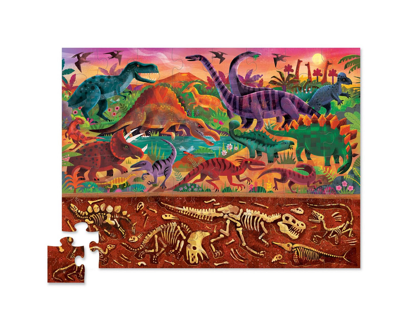 Crocodile Creek Above + Below 48-Piece Jigsaw Floor Puzzle - Fun Floor Puzzles for Kids Ages 4-8 - Dinosaur World - 27 x 20 inches Finished