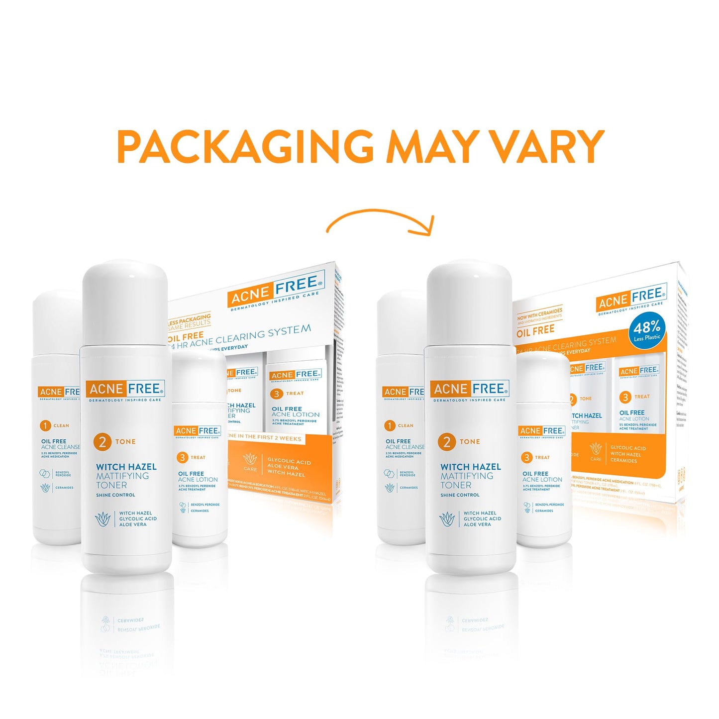 Acne Free 3 Step 24-Hour Acne Treatment Kit - Oil-Free Cleanser, Witch Hazel Toner & Acne Lotion with Benzoyl Peroxide for Teens & Adults