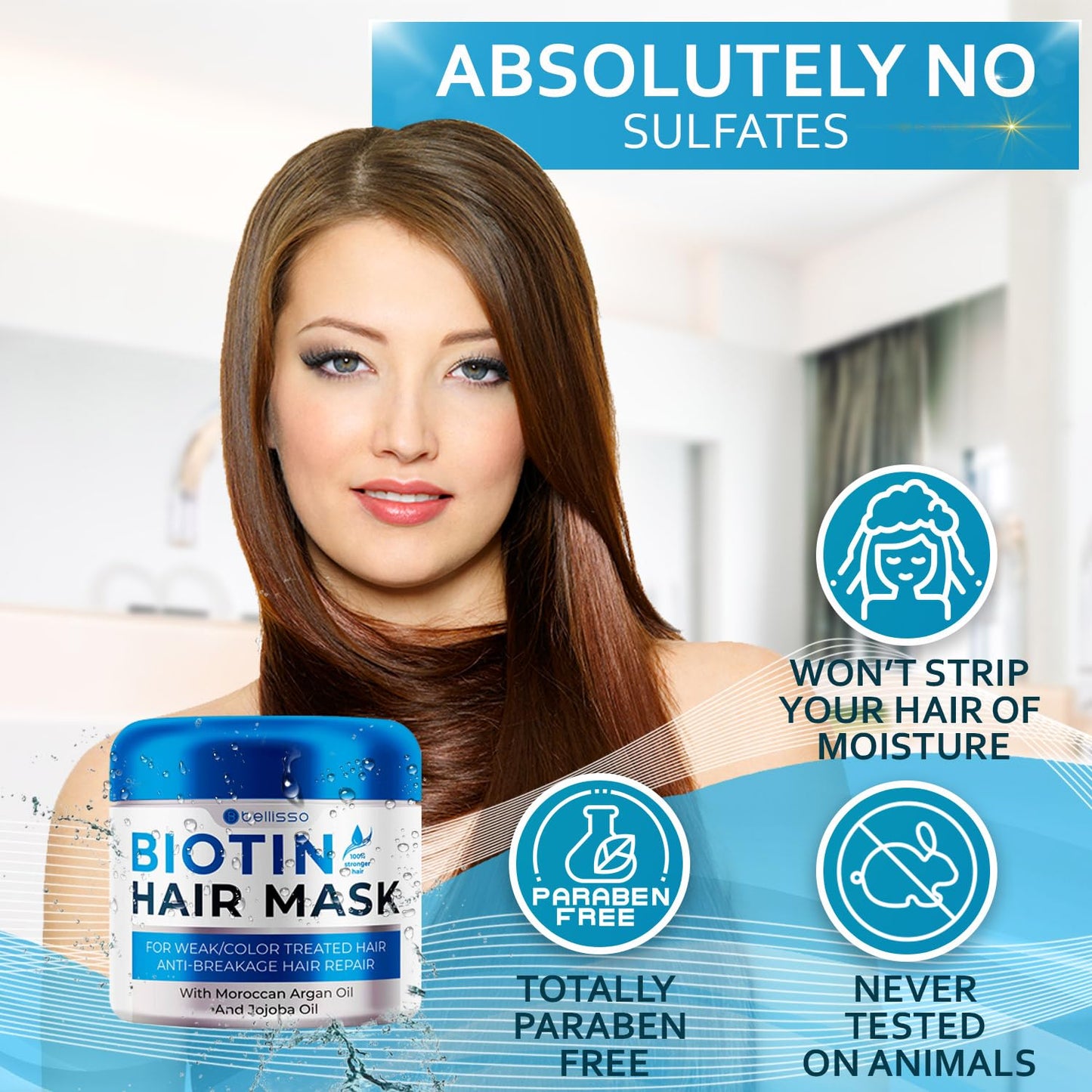 Biotin Hair Mask - Deep Conditioning Repair Treatment for Dry, Damaged or Curly Hair - Boosts Volume & Hydration - Sulfate & Paraben Free