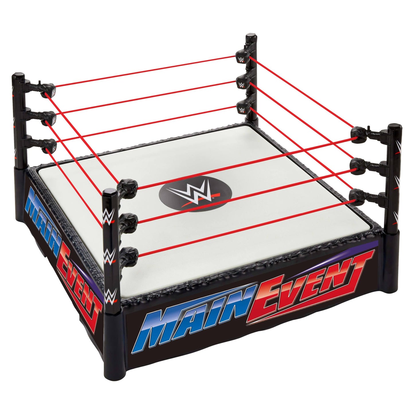 Mattel WWE Superstar Ring with Labels - Main Event & RAW, Spring-Loaded Ring Mat & Pro Tension Elastic Rope