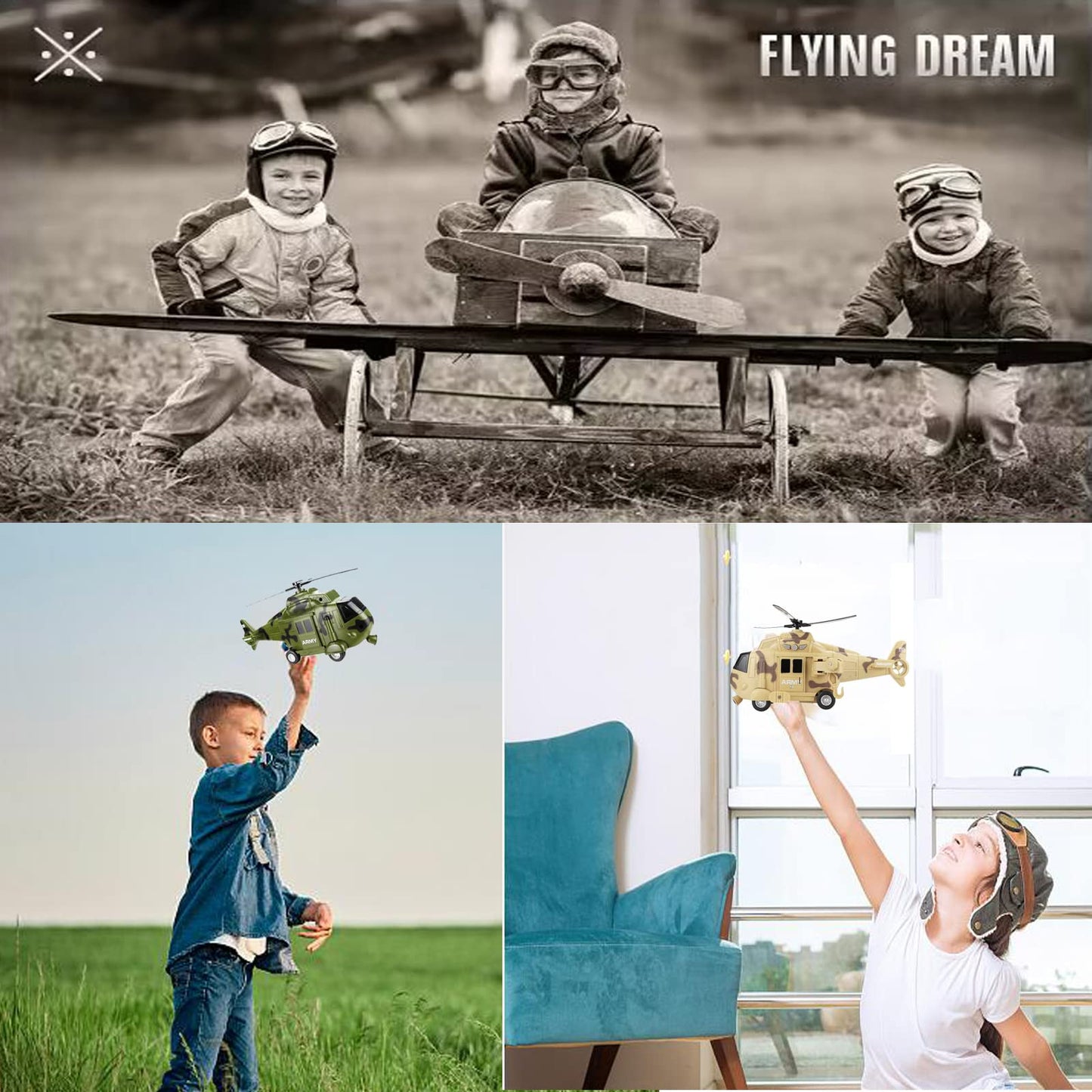 OCCAFY Military Helicopter Toy with Lights, Sound & Friction Power – Rescue Army Vehicle for Kids 3+, Toddler Boys Gift Toy