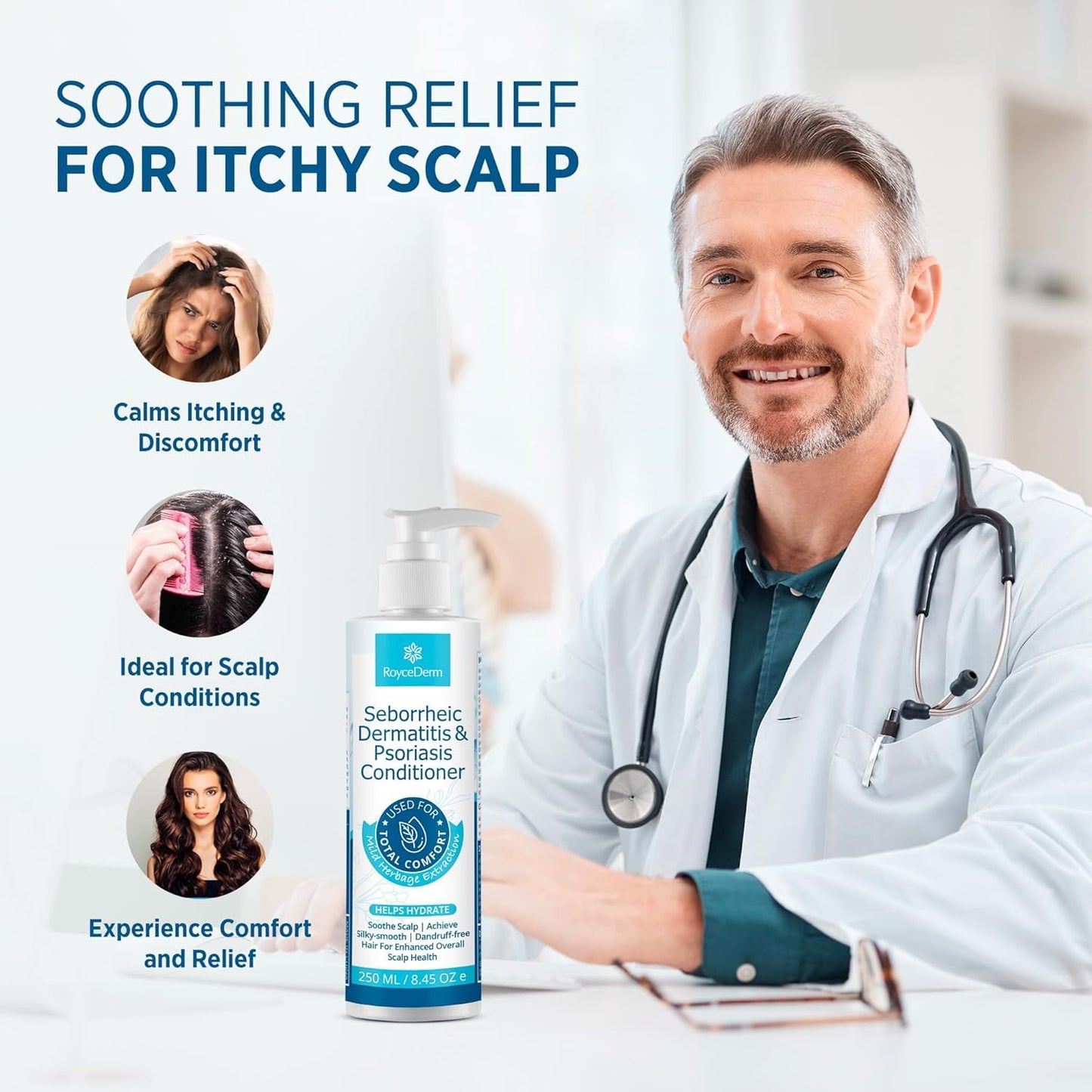 Seborrheic Dermatitis & Psoriasis Scalp Care Set – Therapeutic Shampoo, Conditioner & Cream for Itchy, Flaky, Dry Scalp Relief