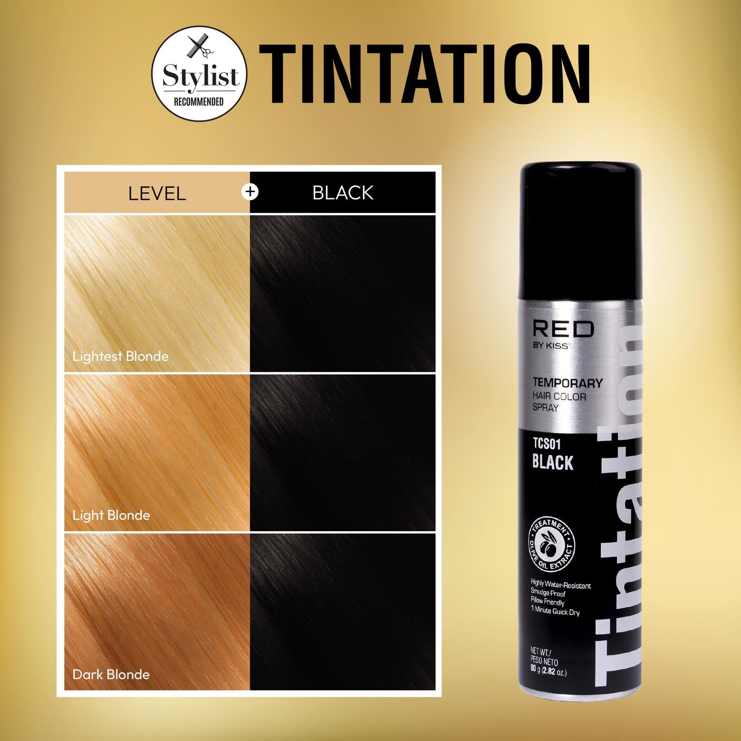 Red by Kiss Tintation Temporary Hair Color Spray Black 2.82oz | Instant Gray Root Touch-Up | Water-Resistant, Smudge-Proof, Quick-Dry, Easy Wash Out