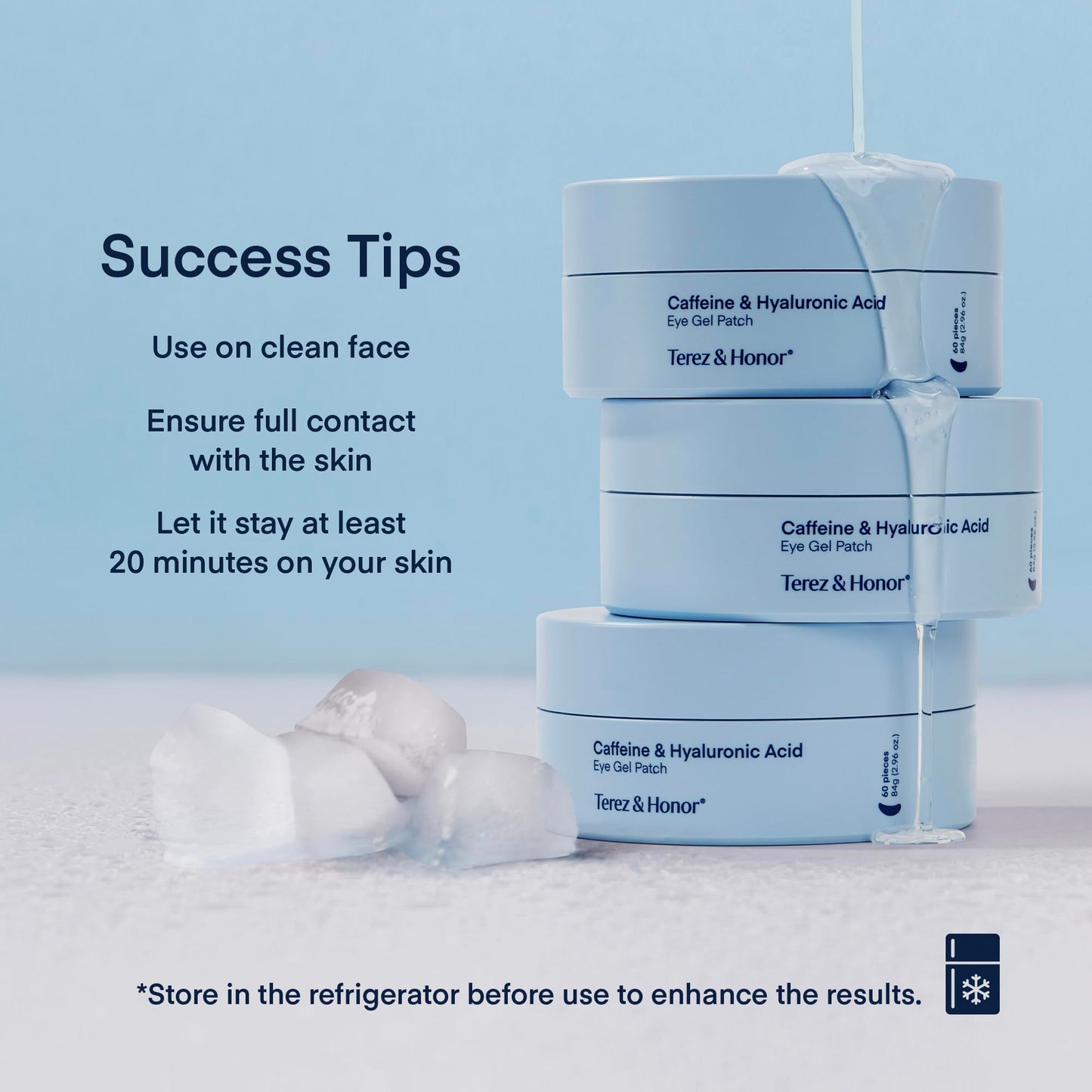 TEREZ & HONOR Korean Hydrogel Under Eye Patches - 60 Masks with Caffeine, Hyaluronic Acid & Niacinamide for Dark Circles, Puffiness & Wrinkles