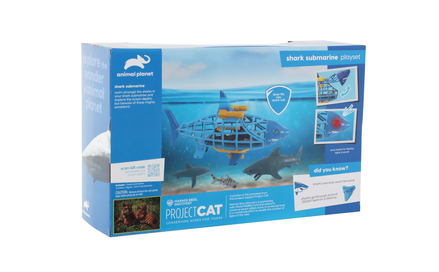Animal Planet Shark Submarine Adventure Playset – Lights & Sounds Submarine with Chomping Great White Shark & Diver for Kids Ages 3+