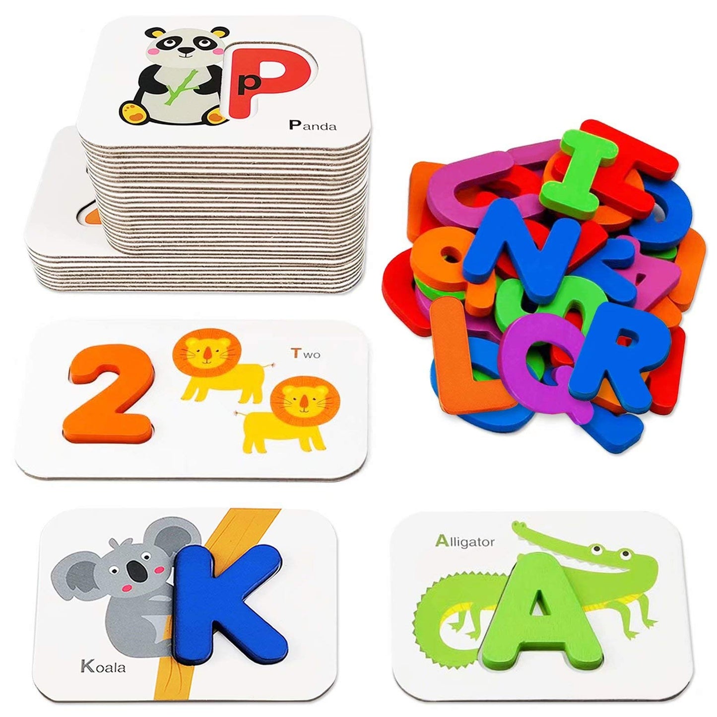 Gojmzo Alphabet Flash Cards & Wooden Blocks, ABC Learning, Numbers & Sight Words Game for Toddlers & Preschool Montessori Educational Toy 3+