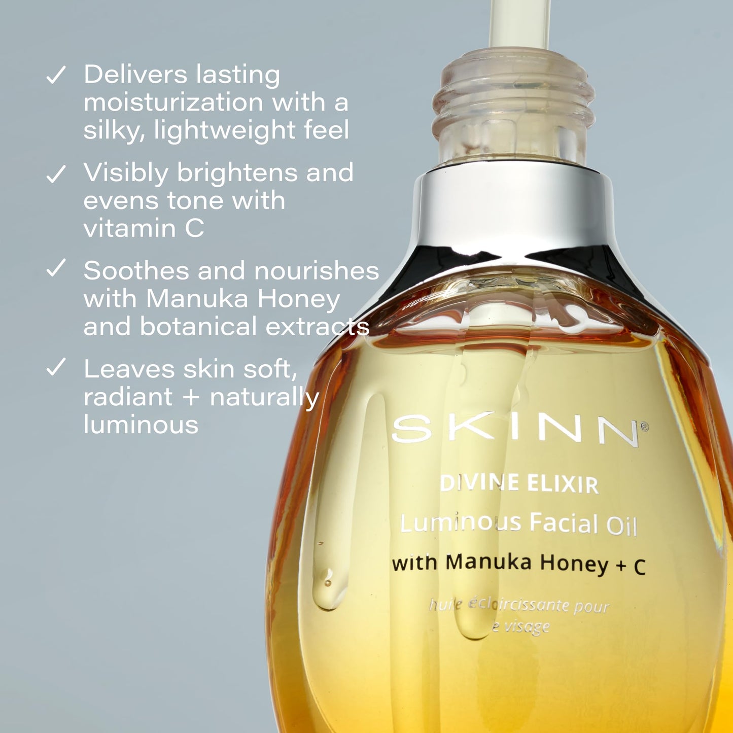 SKINN Luminous Facial Oil - Brighten, Firm & Hydrate Skin, Reduce Fine Lines & Wrinkles with Vitamin C & Manuka Honey, Anti-Aging Oil