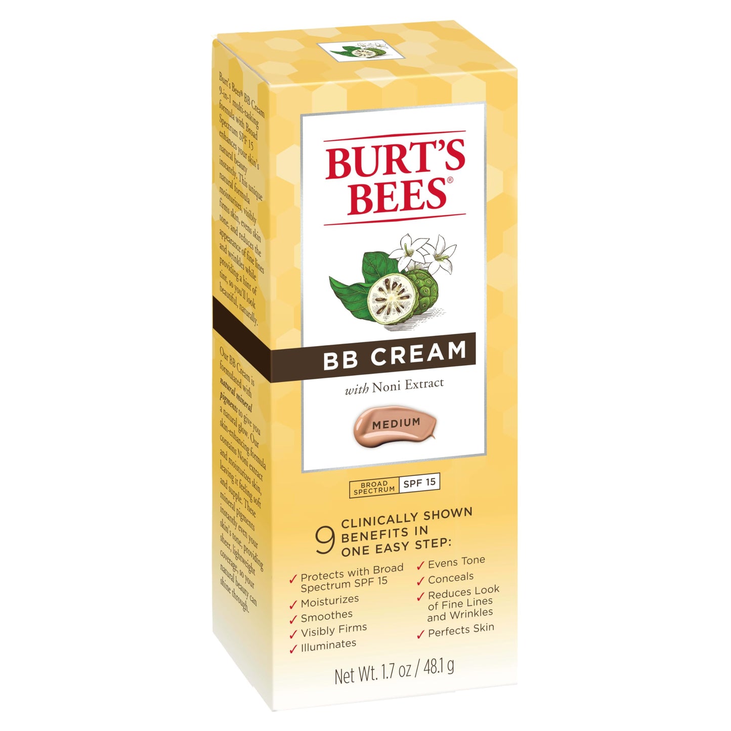 Burt’s Bees BB Cream with SPF 15, Tinted Moisturizing Lotion for All Skin Types, 98.9% Natural Origin Formula, Medium Shade, 1.7 oz Tube