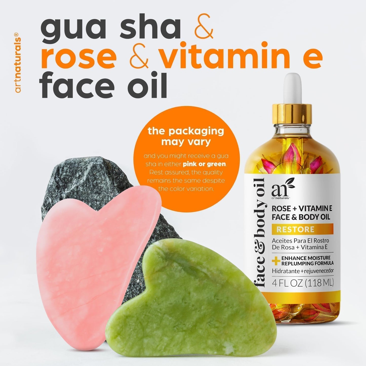 ArtNaturals Vitamin E Bio Oil & Gua Sha Set – Organic Face & Body Moisturizer for Scars, Stretch Marks, Cellulite, Nails & Muscle Massage, 4oz
