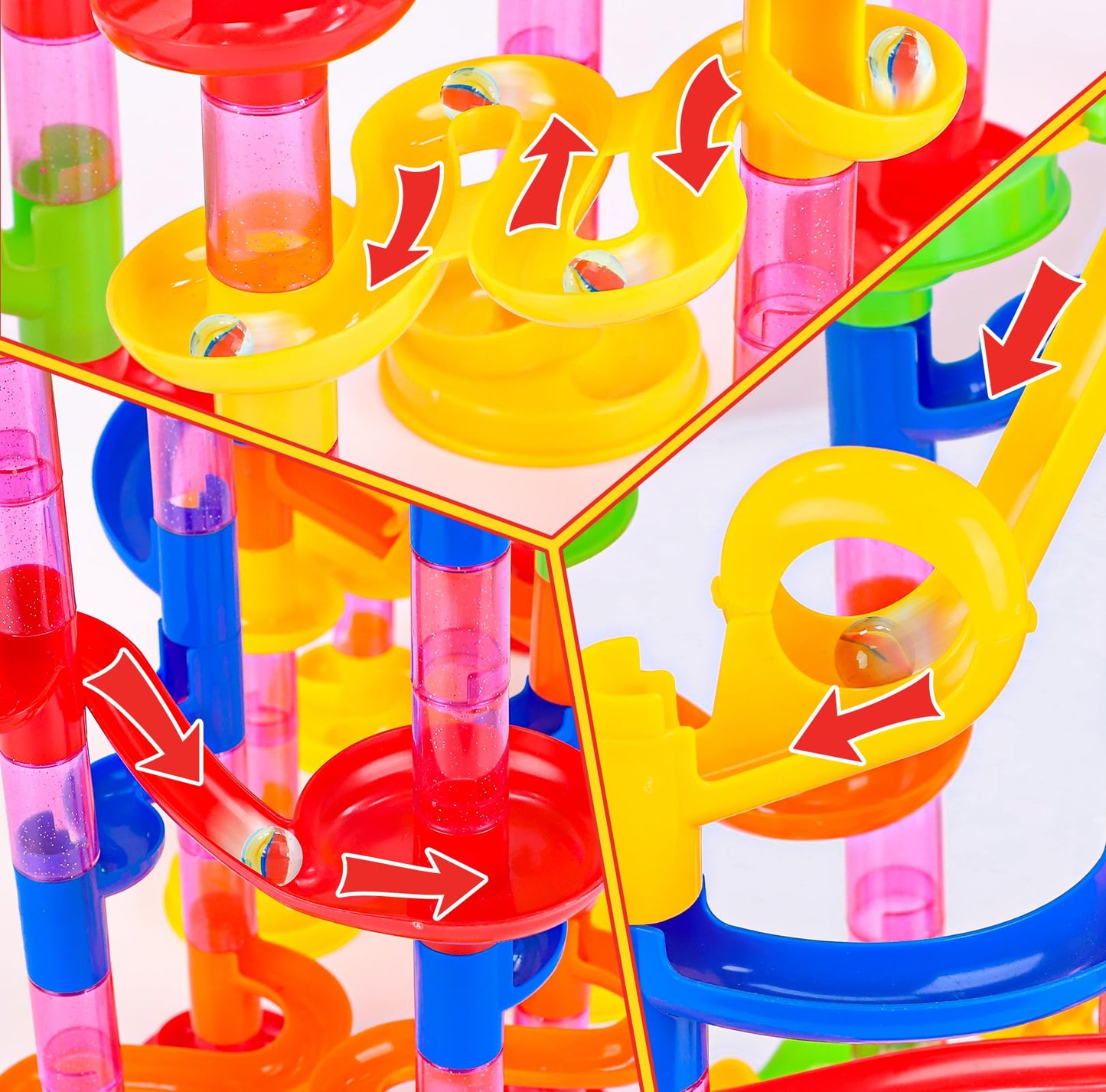 Gifts2U Marble Run Toy, 130Pcs Educational Construction Maze Block Toy Set with Glass Marbles for Kids and Parent-Child Game
