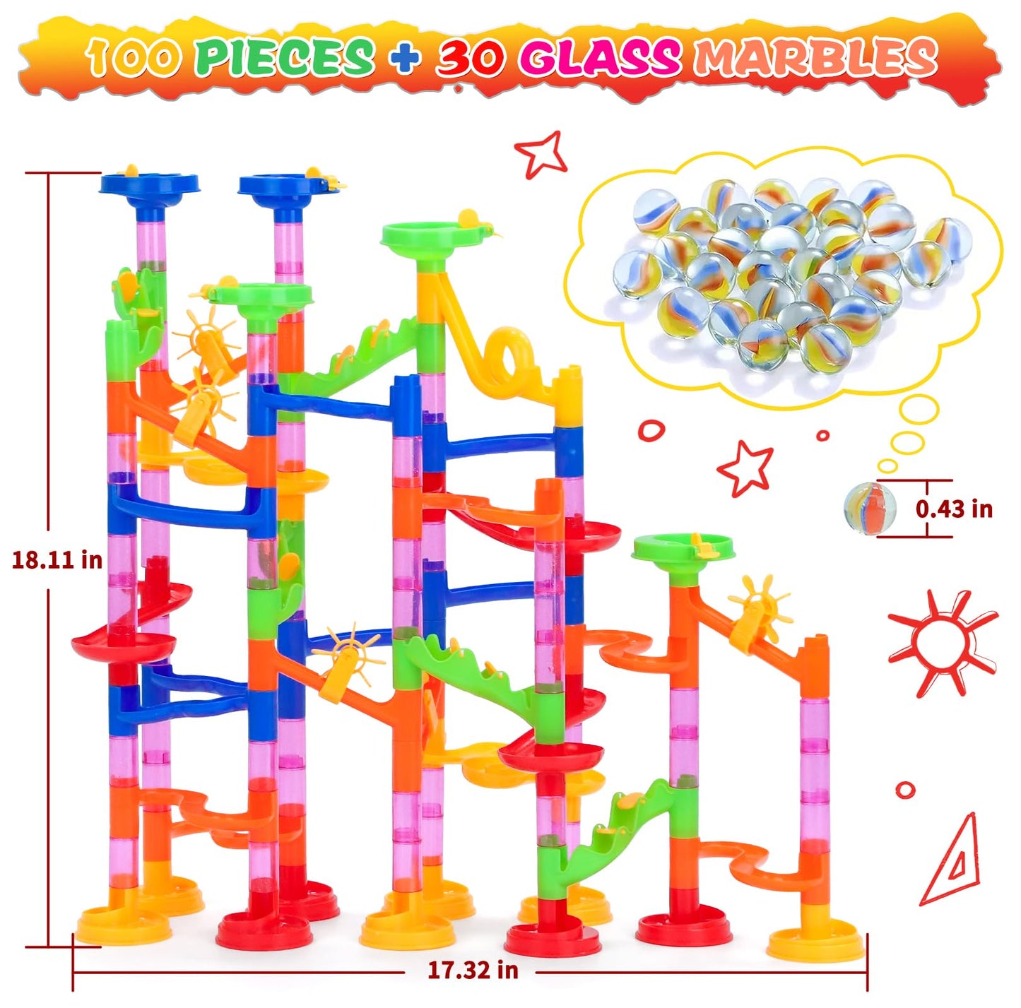 Gifts2U Marble Run Toy, 130Pcs Educational Construction Maze Block Toy Set with Glass Marbles for Kids and Parent-Child Game