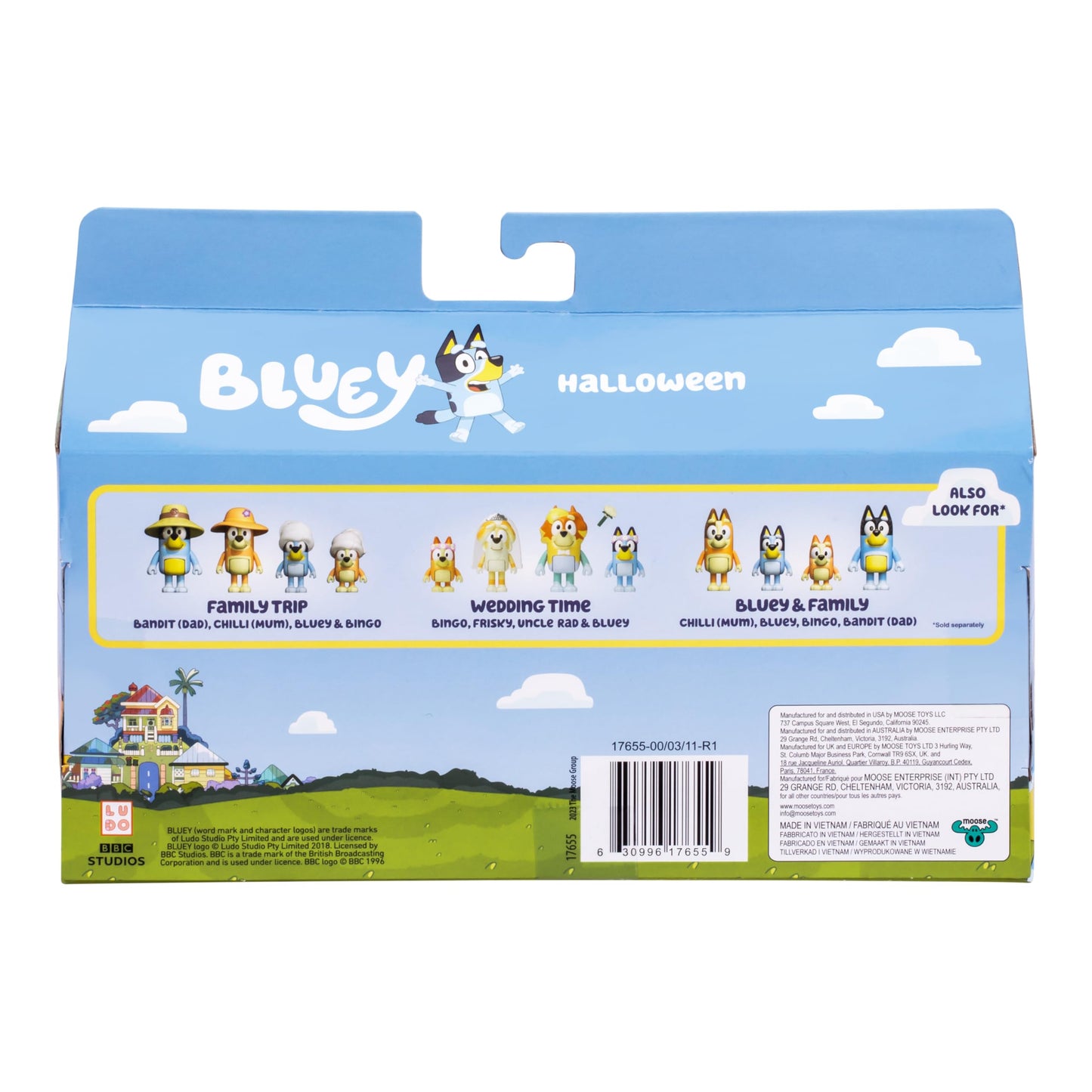 Bluey Halloween Figures 4-Pack – 2.5" Poseable Bingo, Chloe & Lucky with Accessories, Kids Can Recreate Favorite Moments