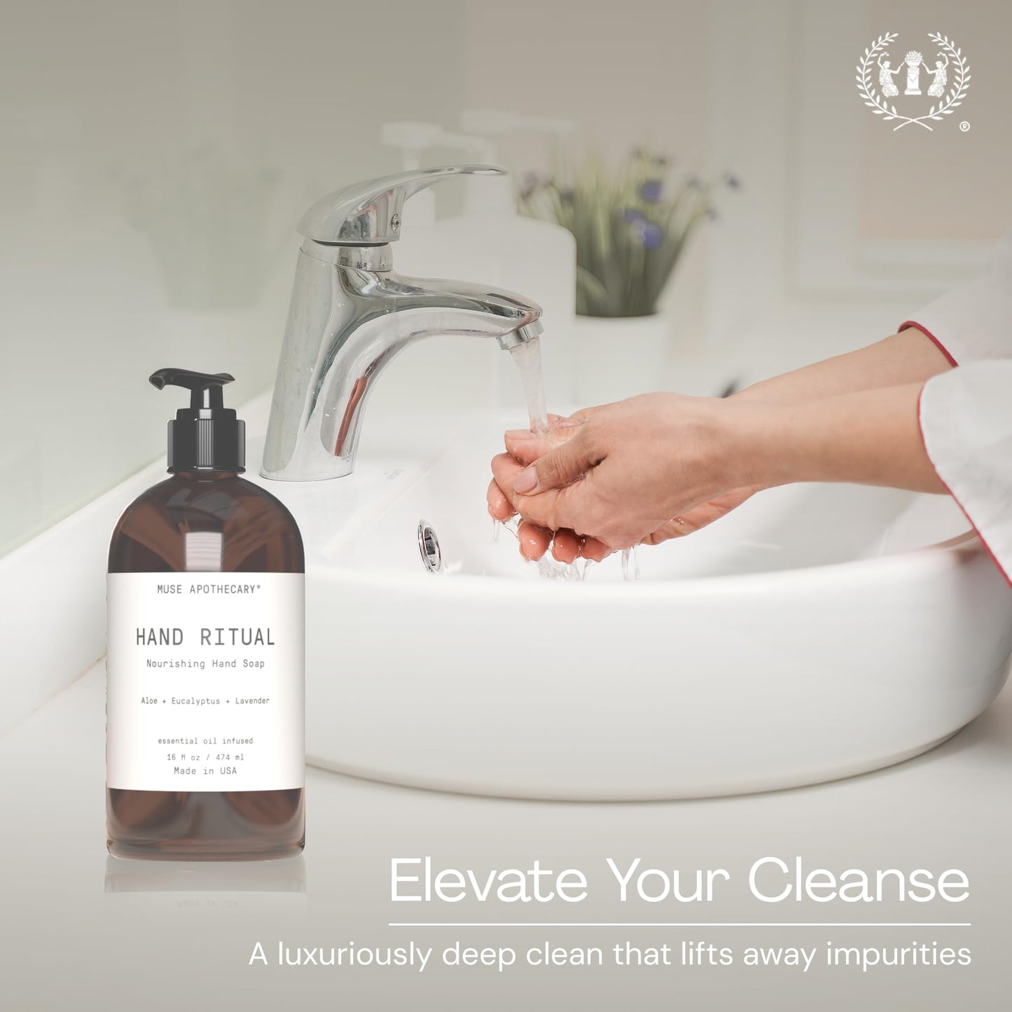 Muse Apothecary Hand Ritual Soap 2-Pack, 16oz, Nourishing & Aromatic with Aloe, Eucalyptus & Lavender, USDA Biobased, Essential Oils