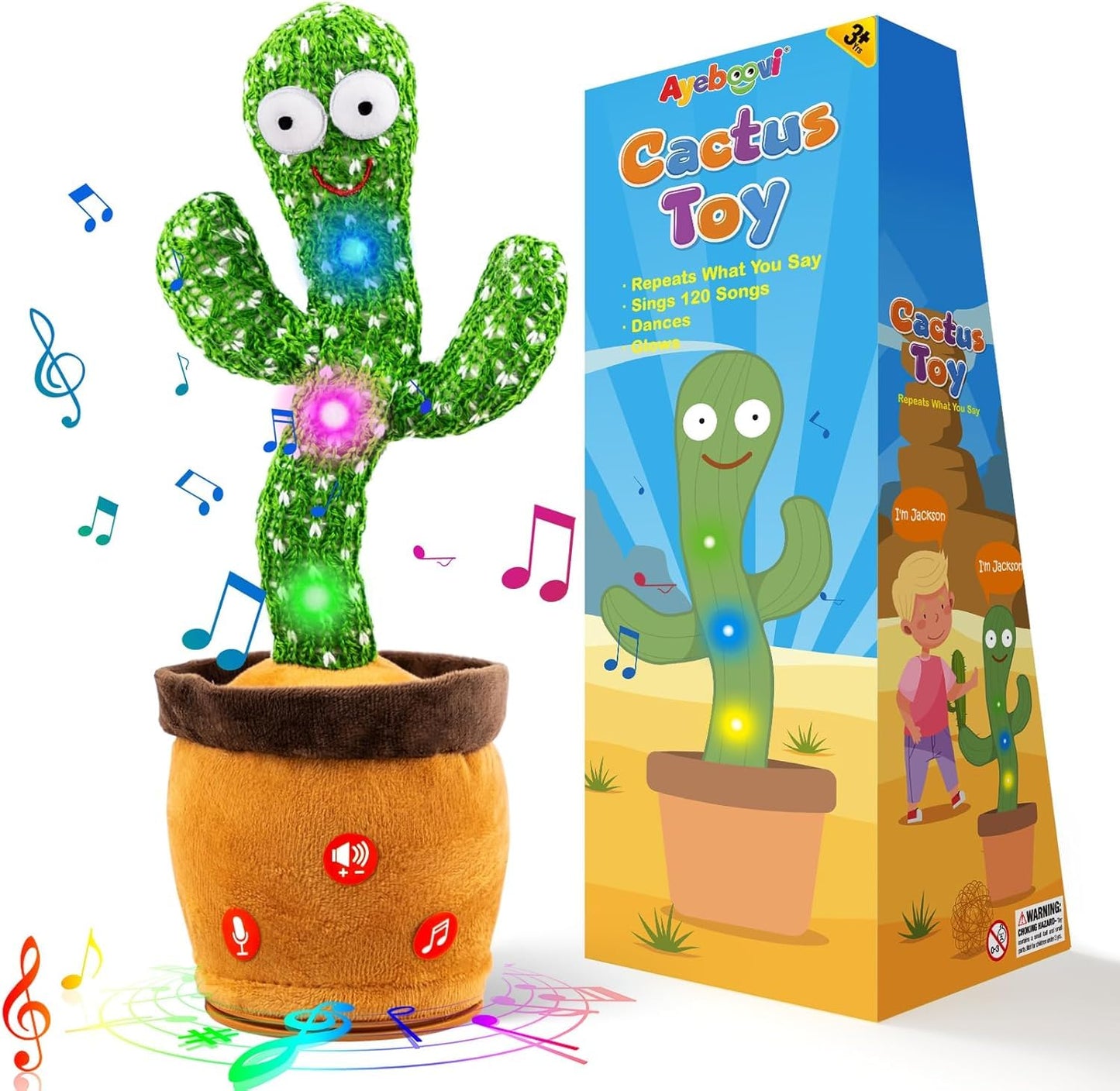Ayeboovi Dancing Talking Cactus Toy, Mimicking & Recording, Volume Adjustable Baby & Toddler Toy with 120 Songs for Kids