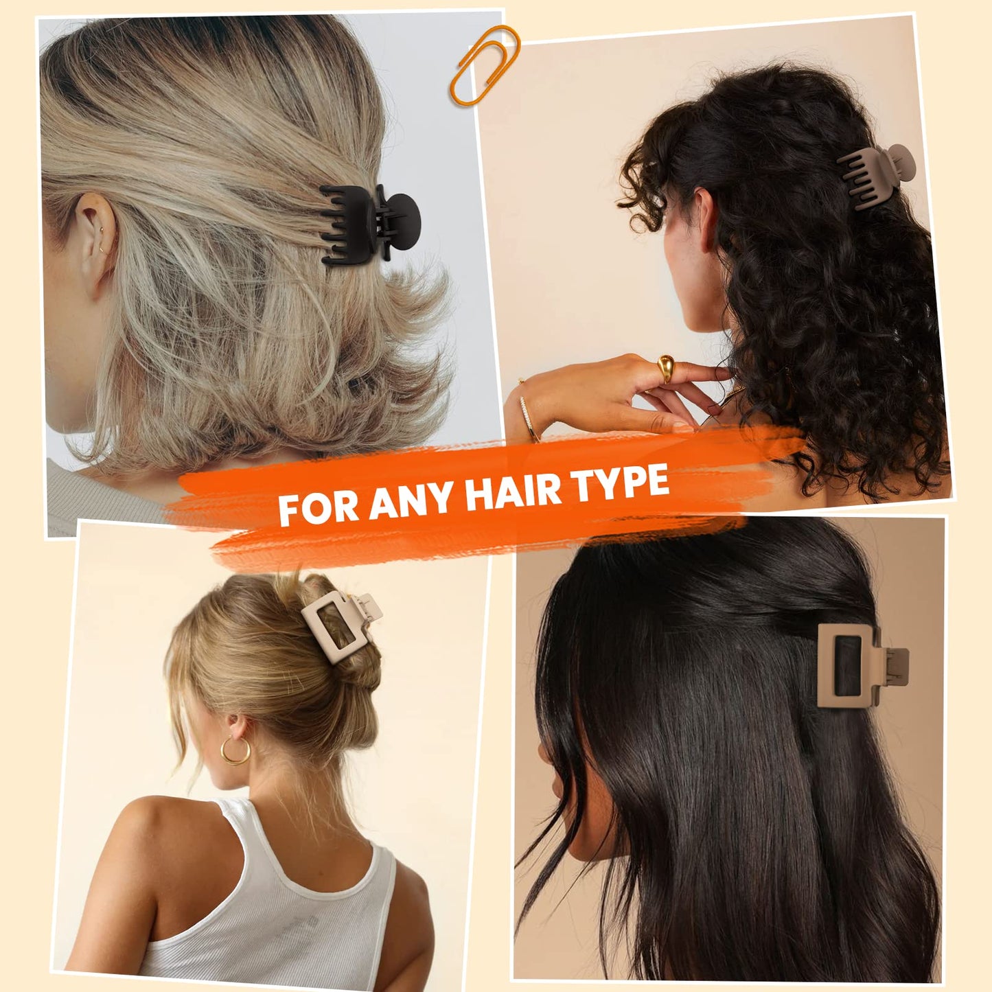 DEPOKA Matte Hair Claw Clips for Women & Girls – Rectangle & Double Row Small Clips for Thin to Medium Hair – Nonslip Jaw Clips (4 Pack: Beige, Khaki, Brown, Black)