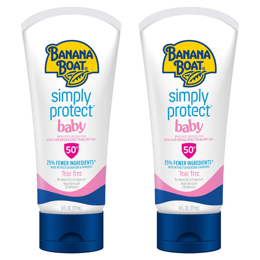 Banana Boat 100% Mineral Baby Sunscreen Lotion SPF 50 Twin Pack | SPF 50 Sunscreen for Babies, Baby Sunblock Lotion, Oxybenzone-Free, 6oz each
