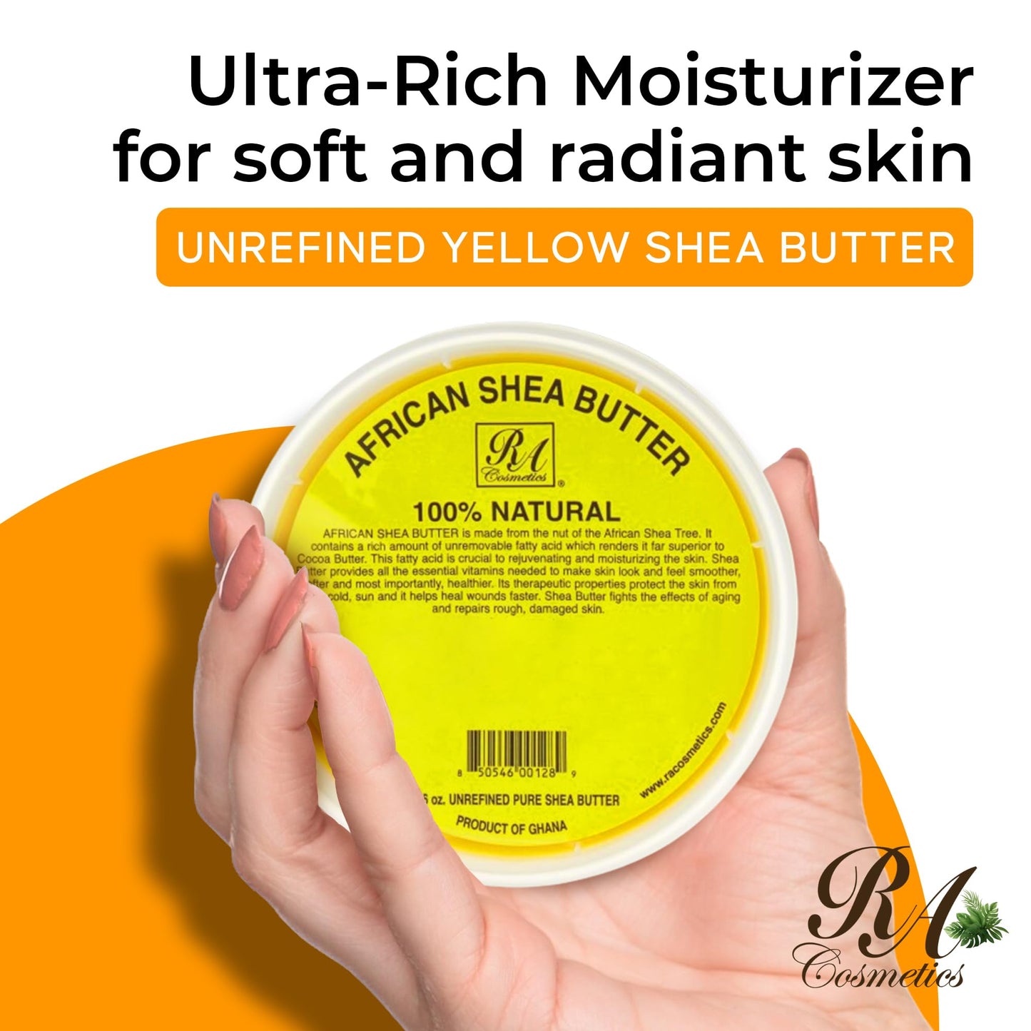 RA Cosmetics 100% Pure Golden African Shea Butter - Unrefined, Raw, Head-to-Toe Moisturizer for Skin & Hair, 16oz, Sourced Ghana