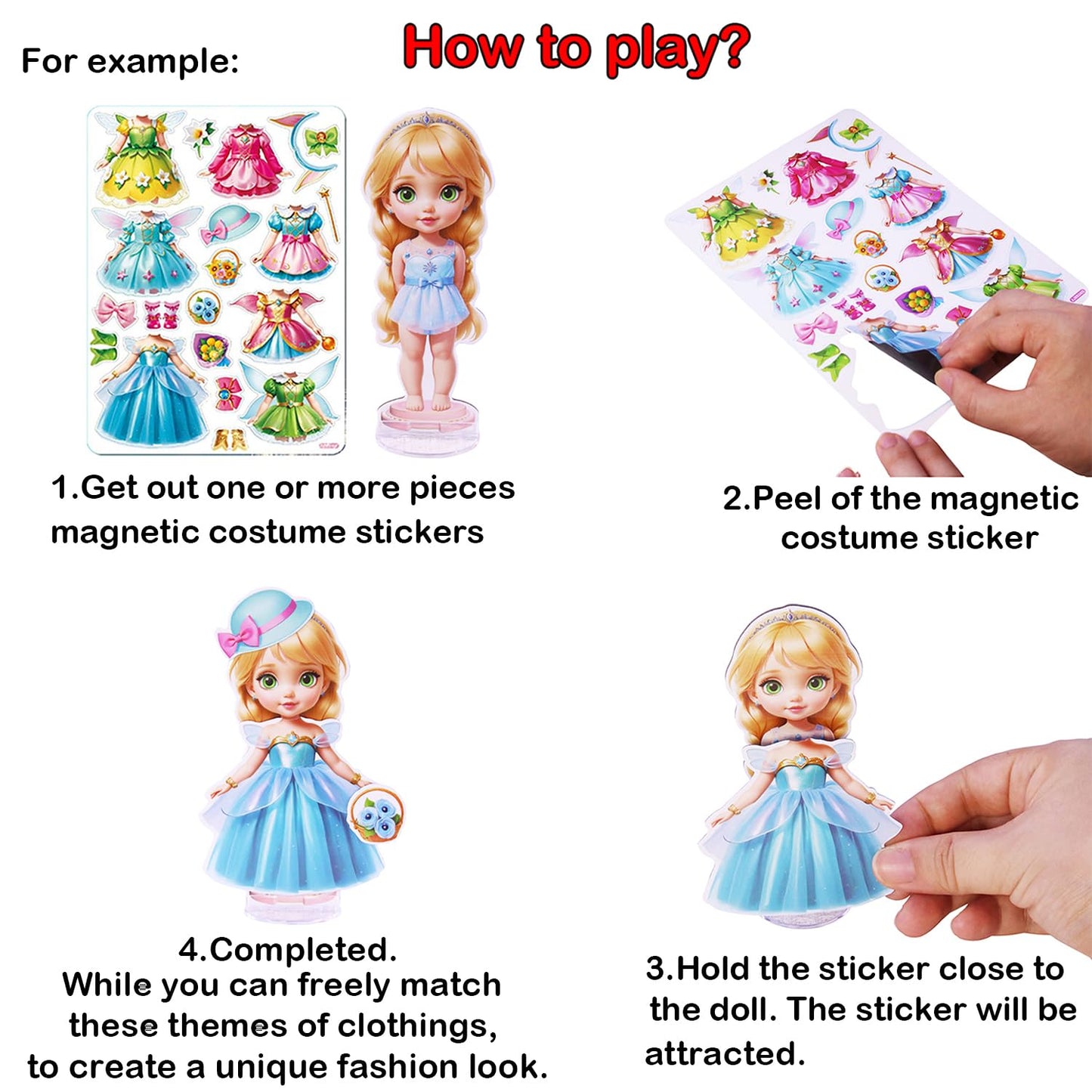 Lovyan Magnetic Dress-Up Dolls for Girls – Fun Mix & Match Magnetic Paper Dolls with 4 Themed Costume Stickers, Creative Birthday Gift