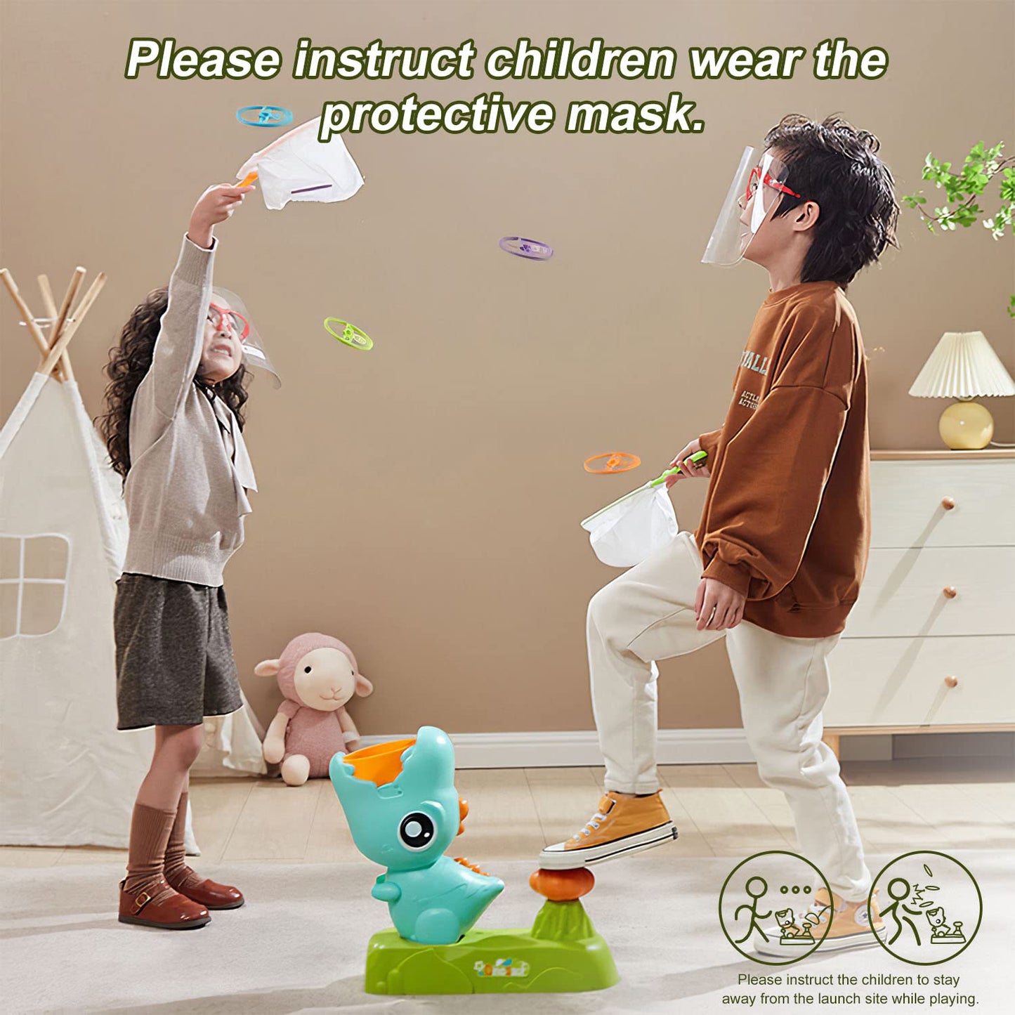 XINHOME Outdoor Flying Disc Launcher Toys for Kids 3 4 5 6 7 8 Year Old Boys Girls Dinosaur Stomp Rocket for Toddlers Backyard Toys