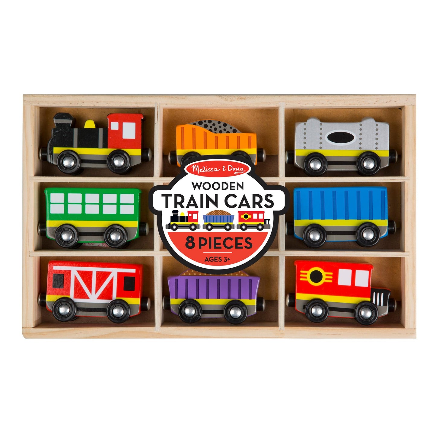 Melissa & Doug Wooden Magnetic Train Cars - 8 Piece Educational and Skill-Building Wooden Toy for Boys and Girls